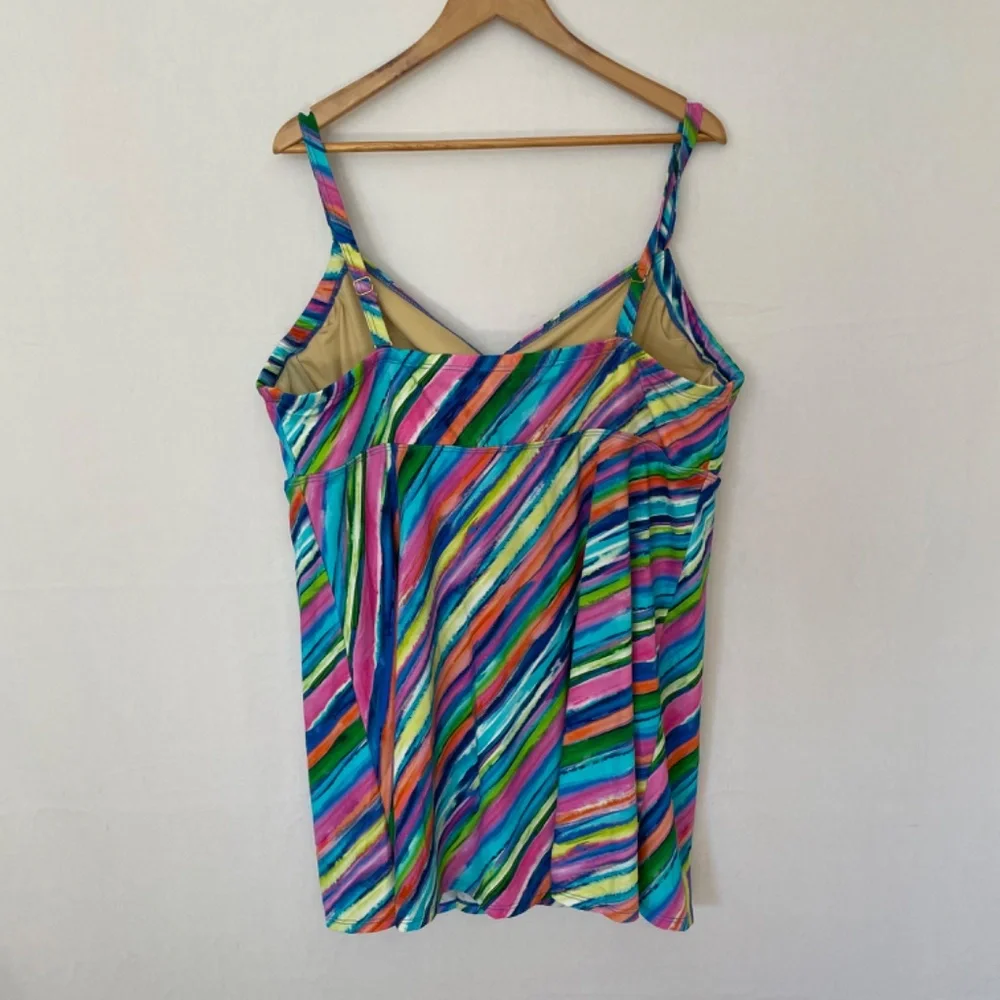 SWIMSUITS FOR ALL Size 24D/DD One Piece Swim Dress Multi Color Stripes NEW